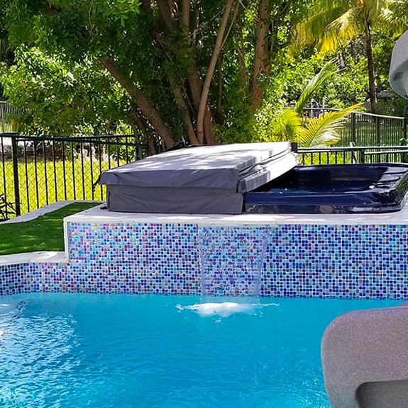 A hot tub and water feature remodeling job in Miami, FL.