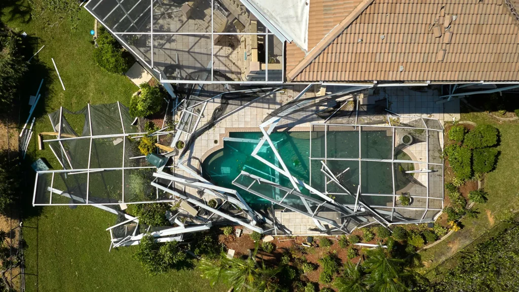 Swimming pool damaged by an earthquake in Dallas