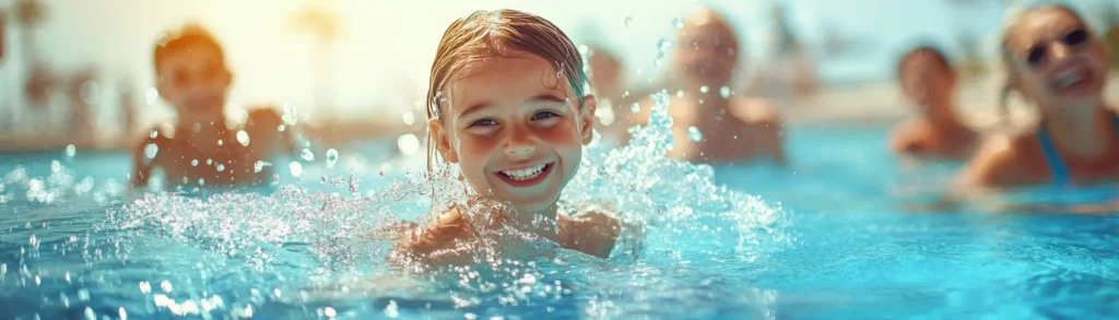A diverse group of people smiling and enjoying their time together in a pool