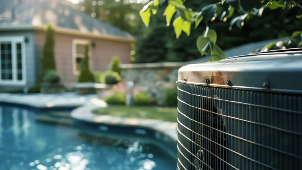 Powerful gas pool heater with metal cabinet and exhaust vent