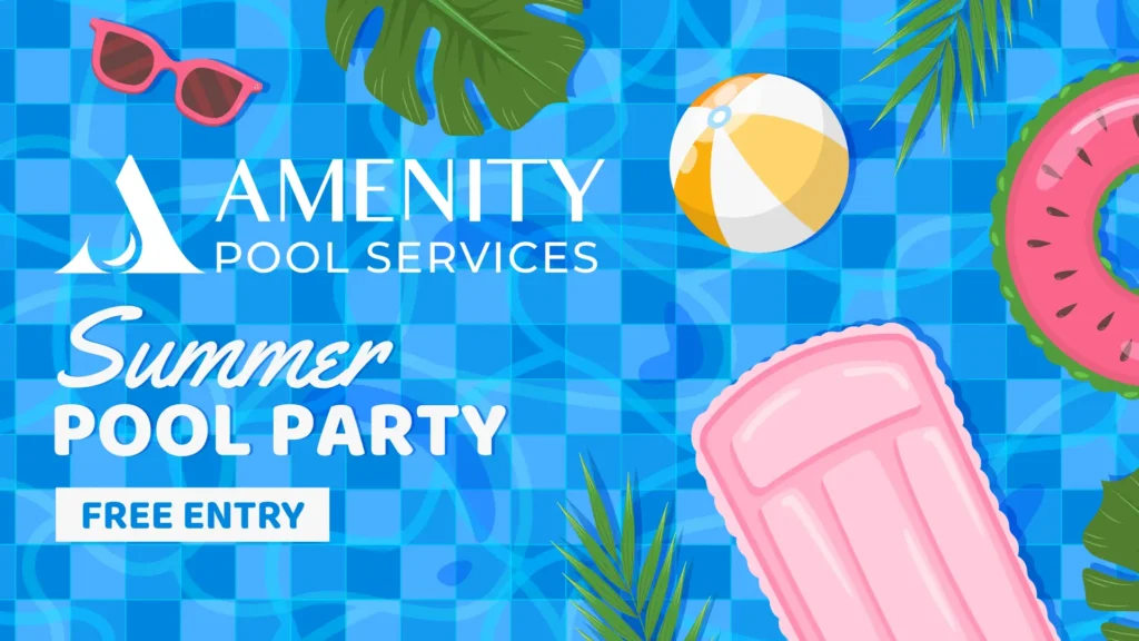 Amenity Pool Services promotional invite for a pool party