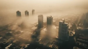 City covered in dust after a sandstorm in Arizona