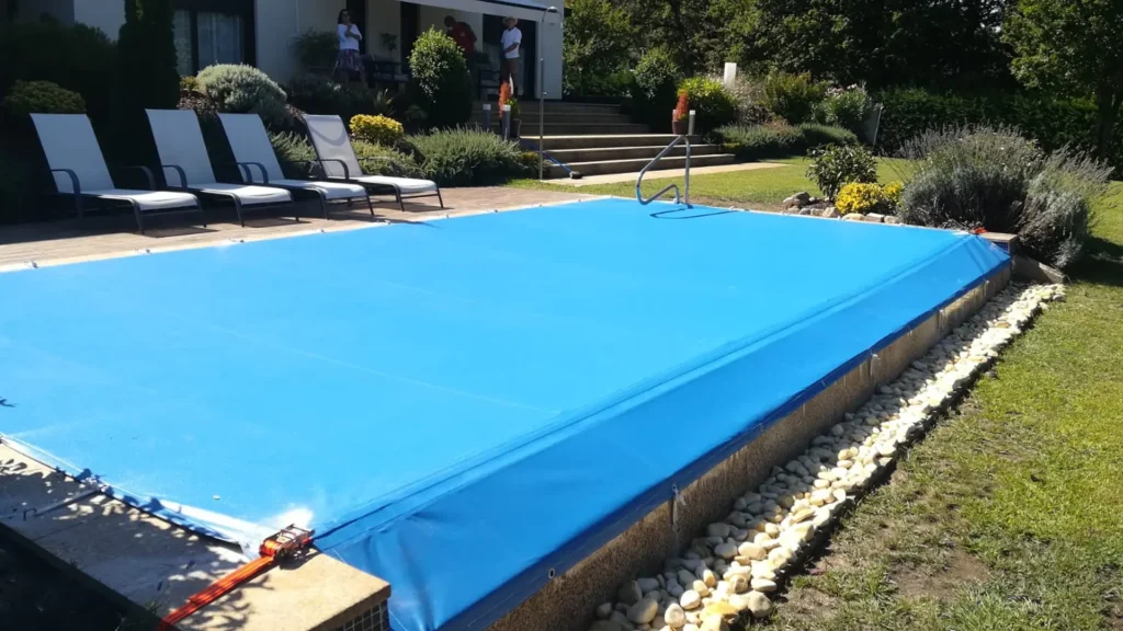 Pool covered to prevent leaves, dirt, and evaporation