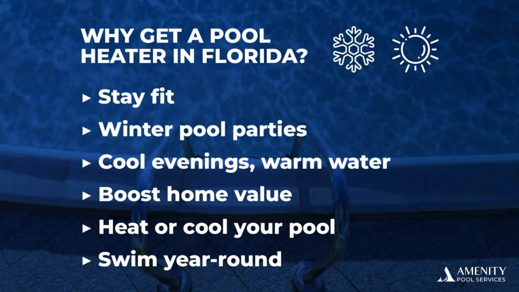 Illustration of a heated pool in Florida, highlighting comfort and extended swim season benefits