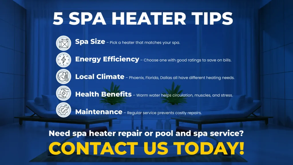 Infographic showing spa heater repair tips for homeowners