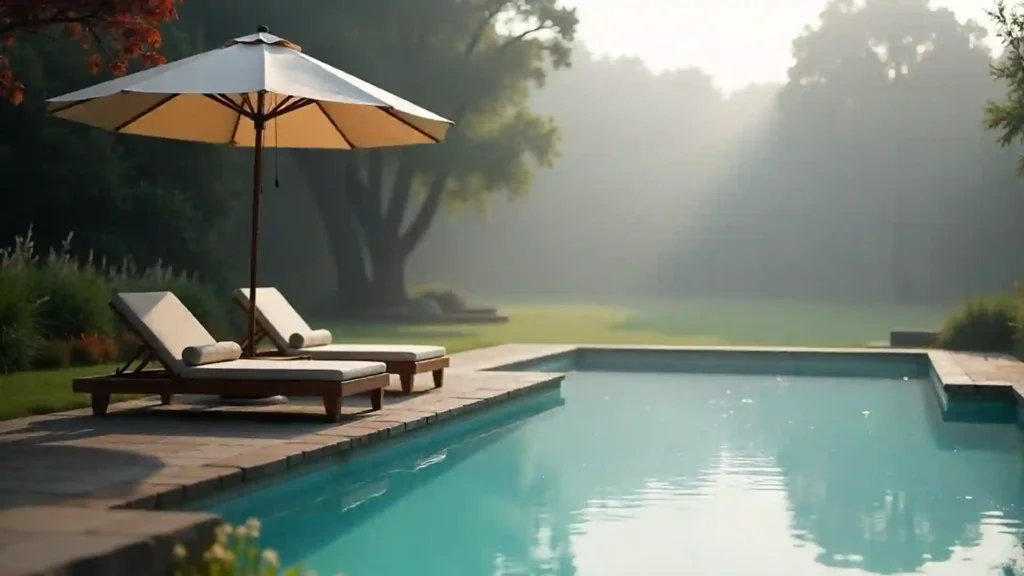 Luxury resort pool with lounge chairs