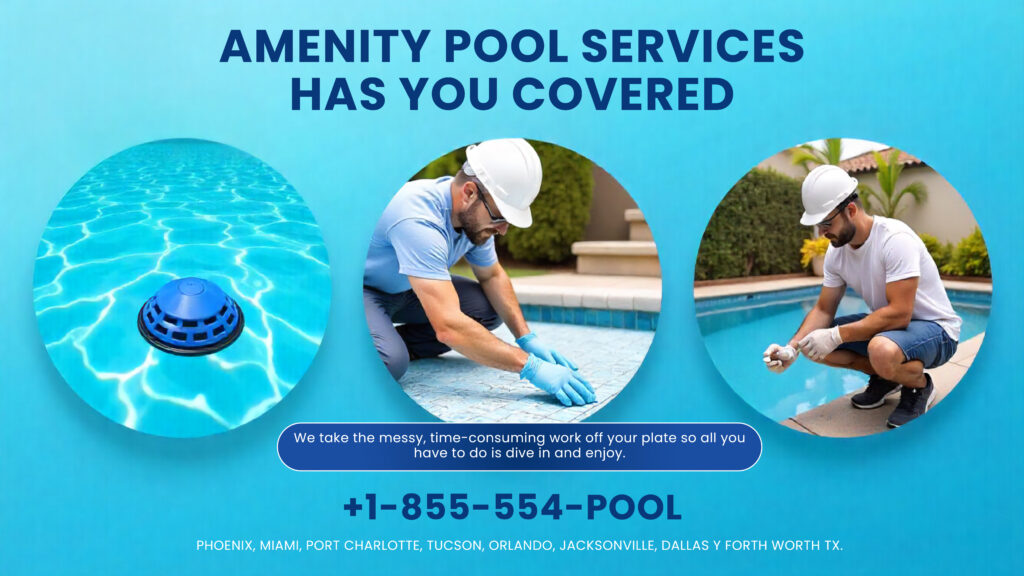Amenity Pool Services promotional flyer for weekly maintenance