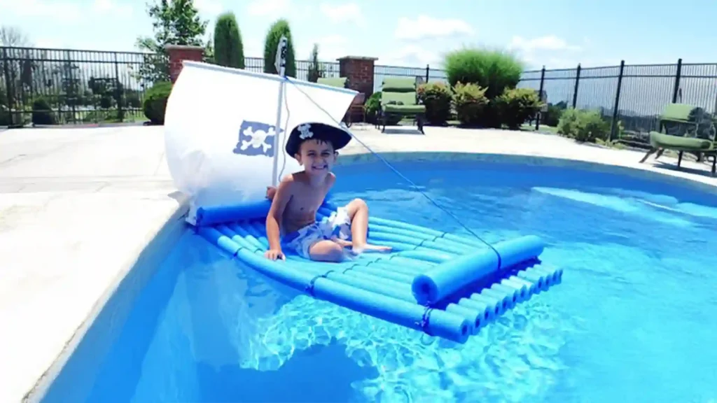 Creative child using a homemade DIY pool float
