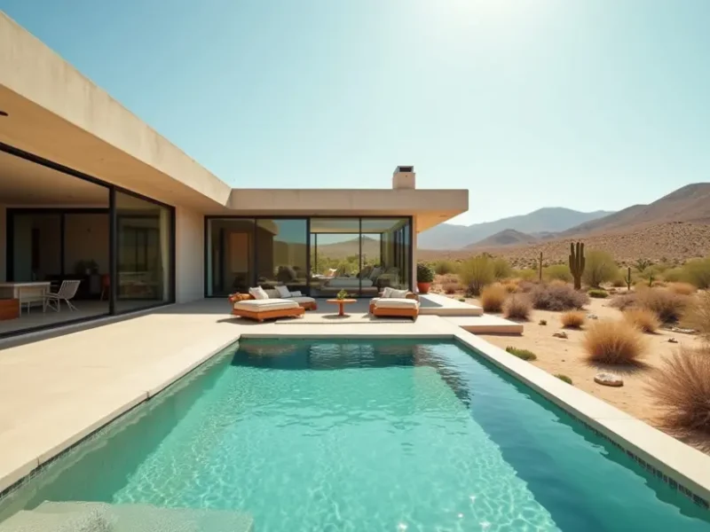 A serene condo pool in Casa Grande surrounded by breathtaking desert landscape, professionally maintained for relaxation and beauty
