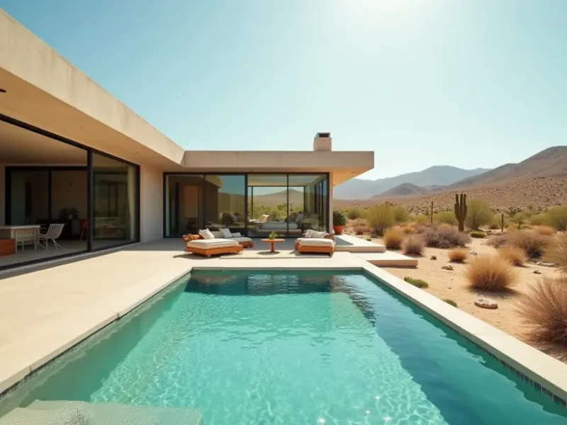 A serene condo pool in Casa Grande surrounded by breathtaking desert landscape, professionally maintained for relaxation and beauty
