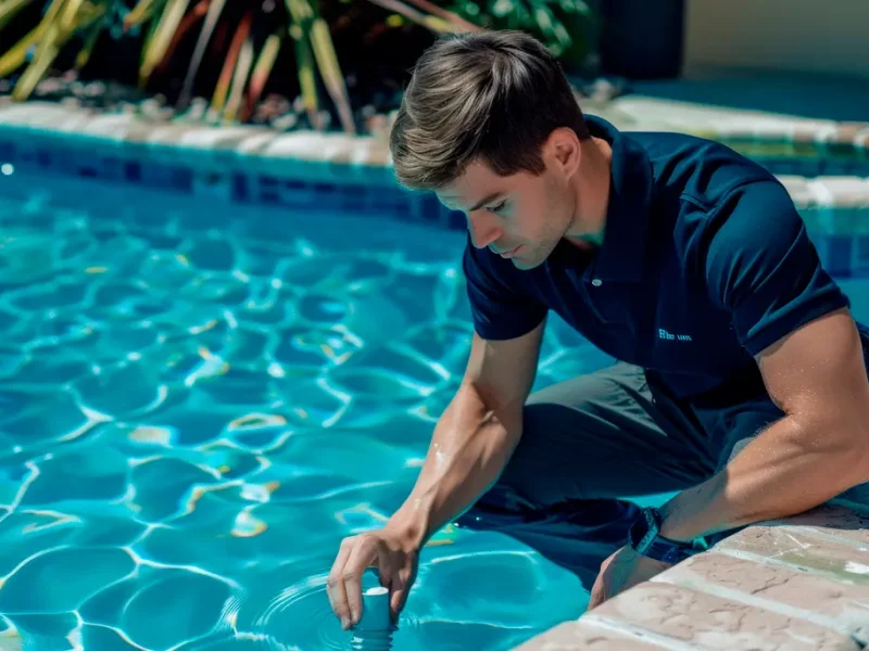 Technician expertly repairing a pool leak for reliable maintenance